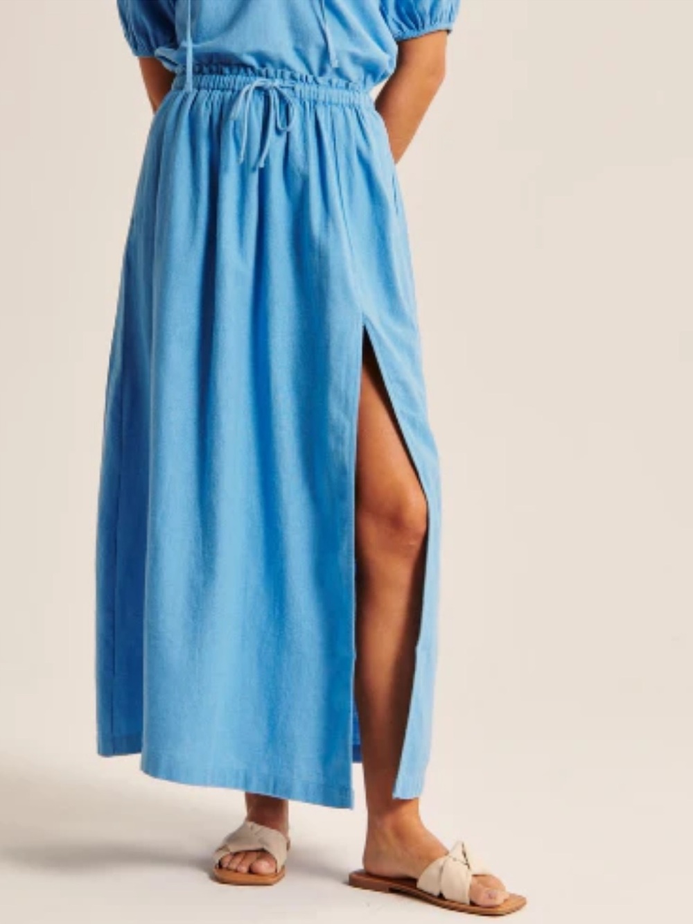 Abercrombie & Fitch Light Blue Drawstring Maxi Skirt with Side Slit